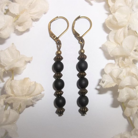 Bohemian Style Beaded Earrings Black Bronze 6396 - Picture 6 of 8